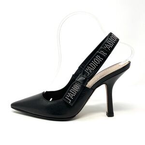 Christian Dior J'Adior Jadior Black Slingback Studded Bow High Heels 37.5 7.5